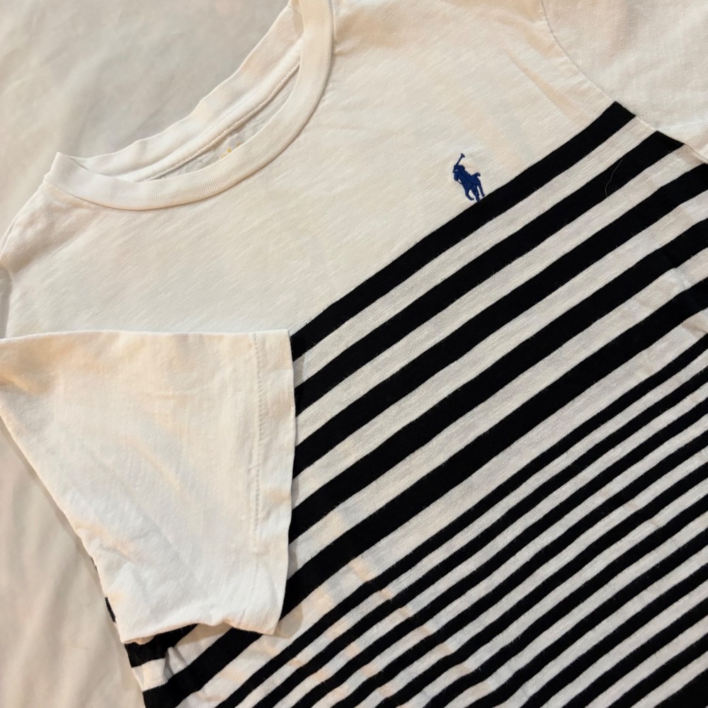 Polo Ralph Lauren Kids Striped T-Shirt White Black Blue Pony Logo Size S